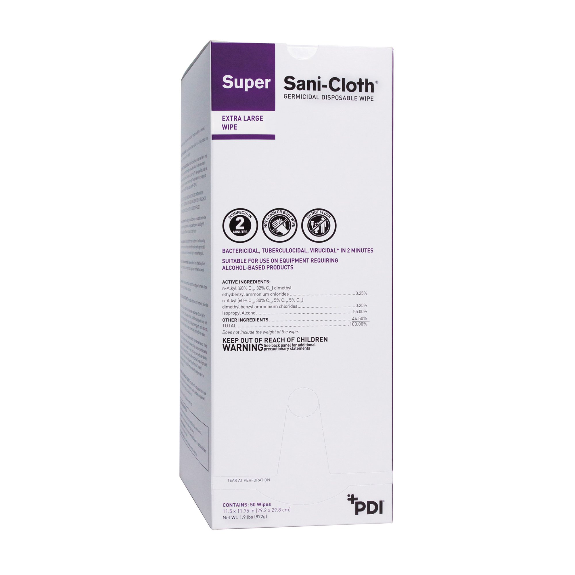 Wipe Super Sani-Cloth® Surface Disinfectant Cleaner Premoistened Germicidal Manual Pull Wipe 50 Count Individual Packet Alcohol Scent NonSterile (50/BX 3BX/CS) by PDI - Professional Disposables  ID U87295